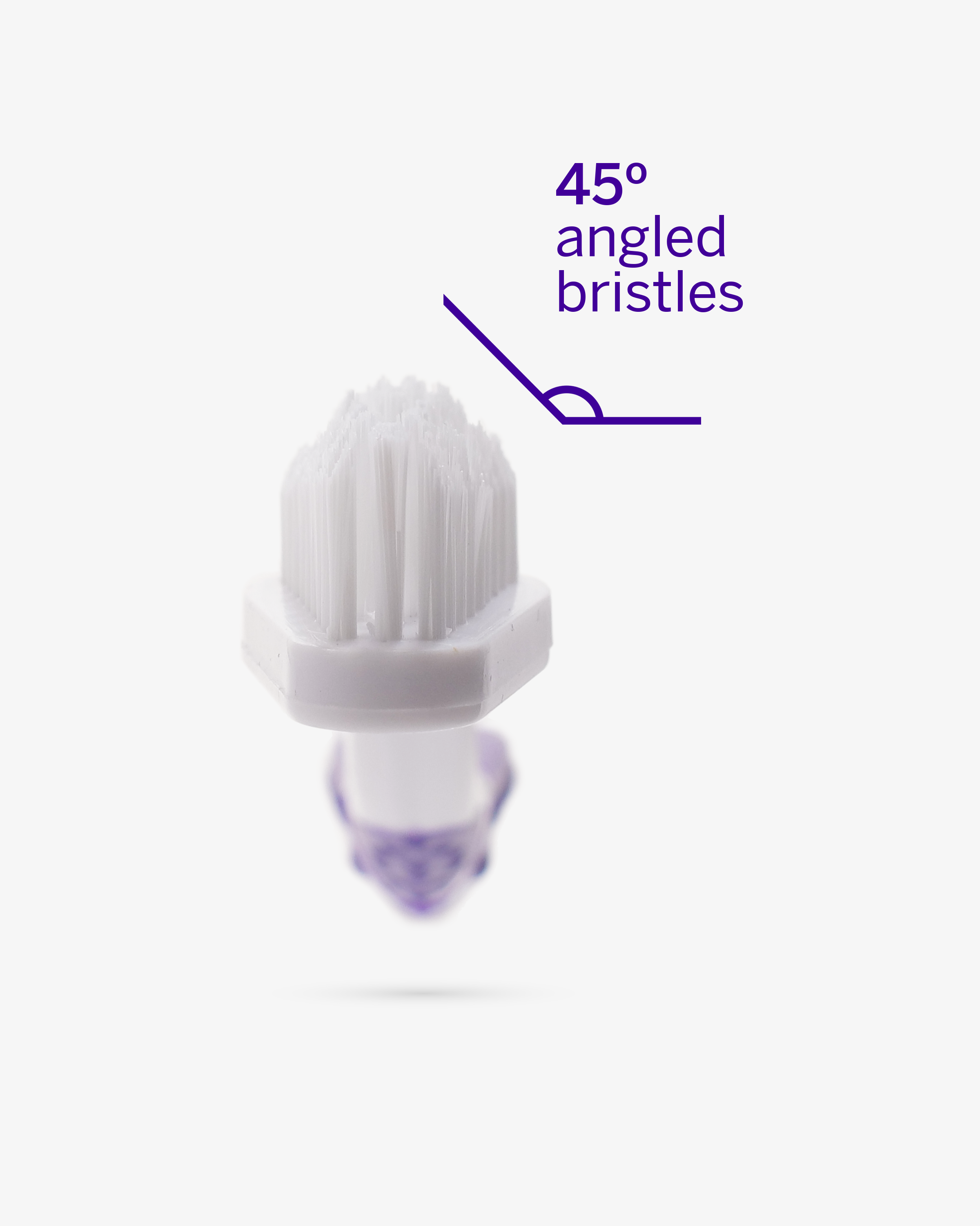 White cleaning pet brush with 45-degree angled bristles on a white background