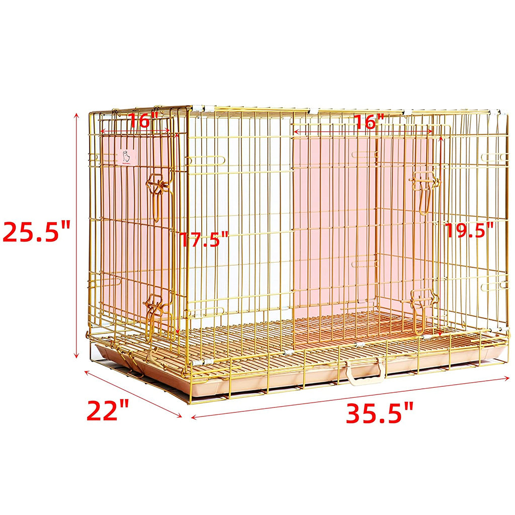 Collapsible Pink Dog Crate Gold Metal | Small to XL Size
