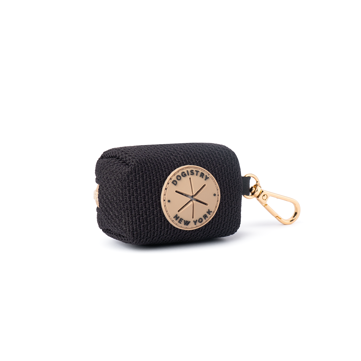 Dogistry Crosby black poop bag holder with light-gold clip