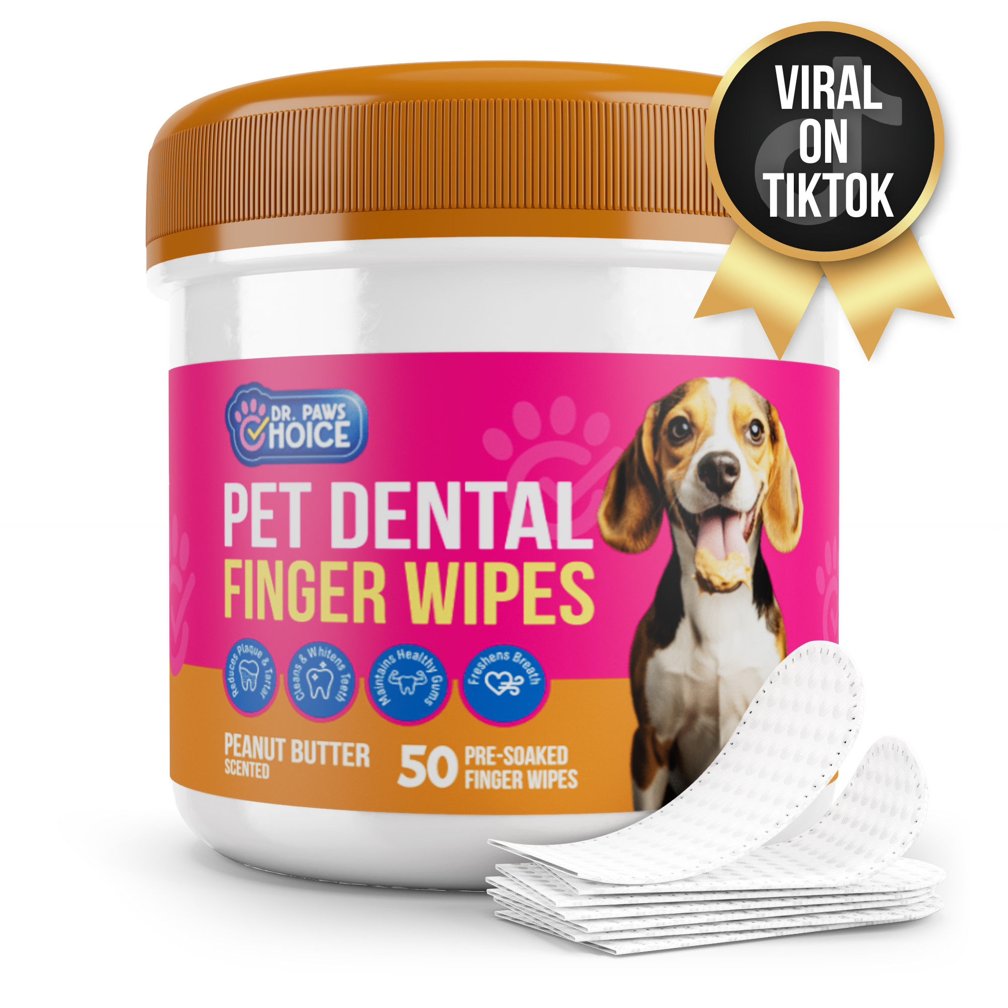 Naturally Formulated Pet Dental Finger Wipes for Teeth Cleaning (50 Count)