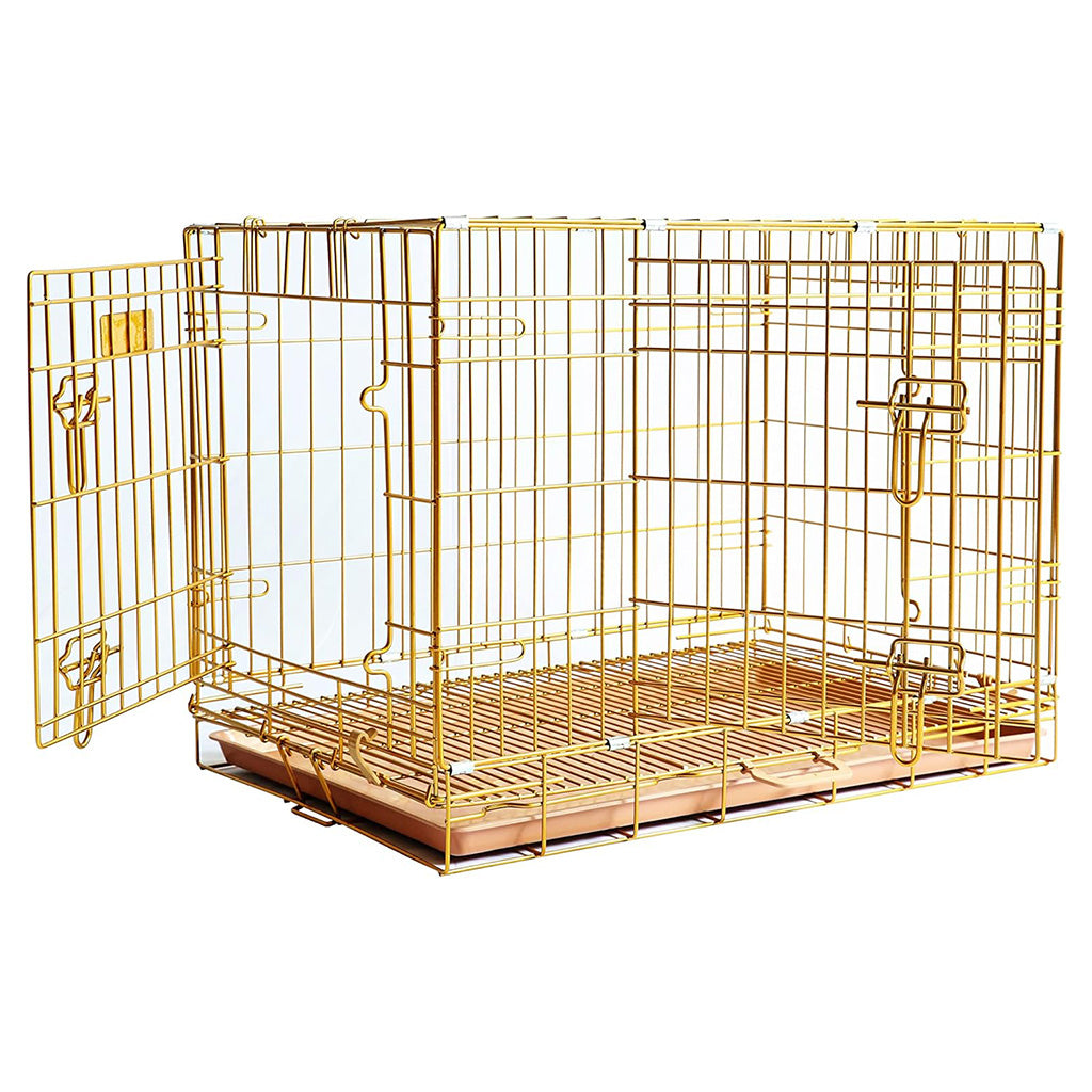 Collapsible Pink Dog Crate Gold Metal | Small to XL Size