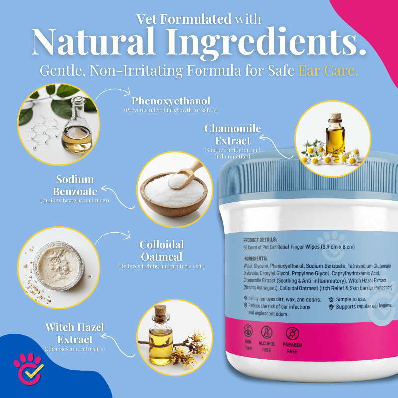 Oatmeal-Scented Ear Relief Finger Wipes for Cats & Dogs (50 Count)