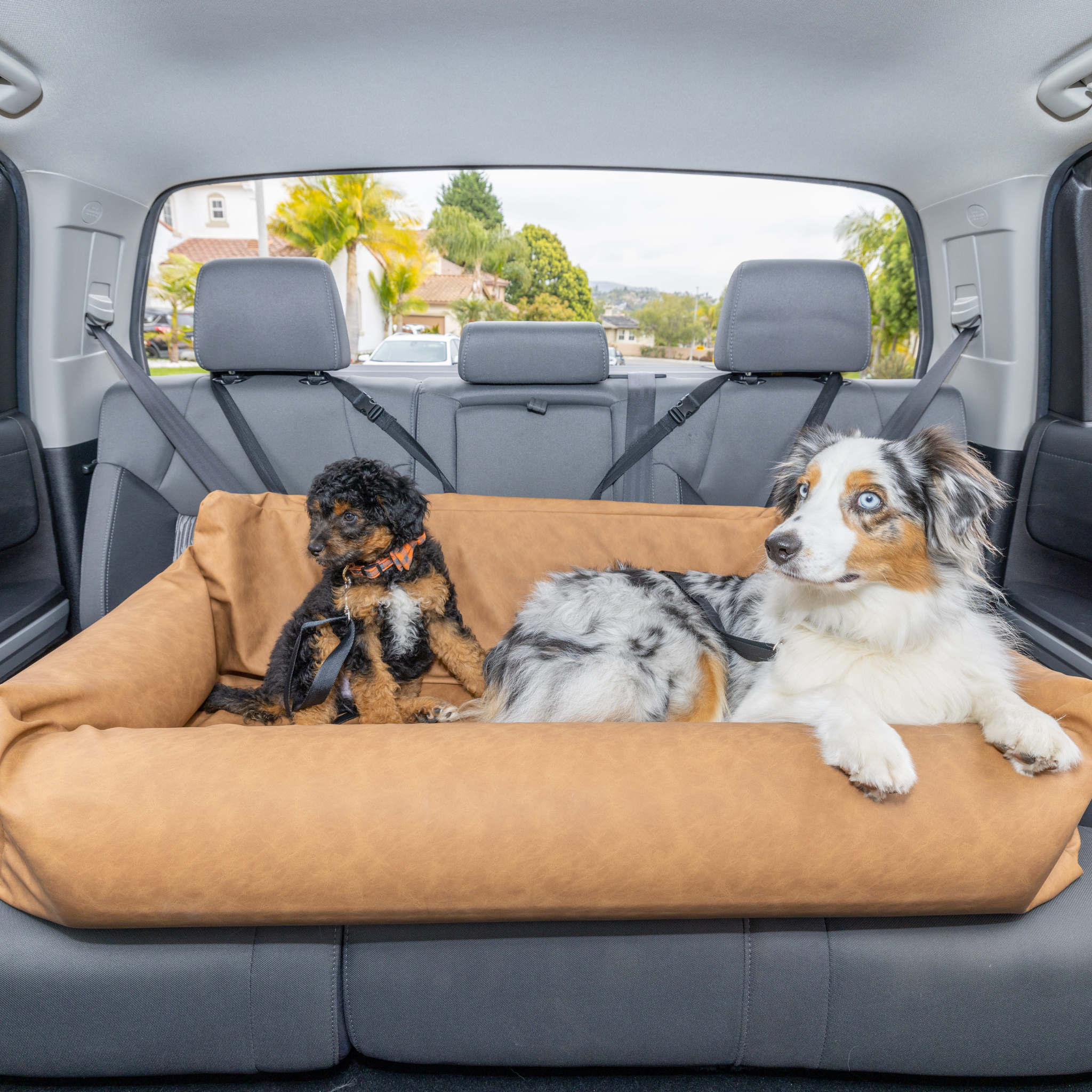 PupProtector Faux Leather Memory Foam Dog Car Bed - Camel