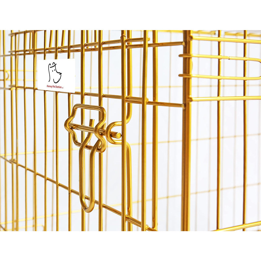 Collapsible Pink Dog Crate Gold Metal | Small to XL Size