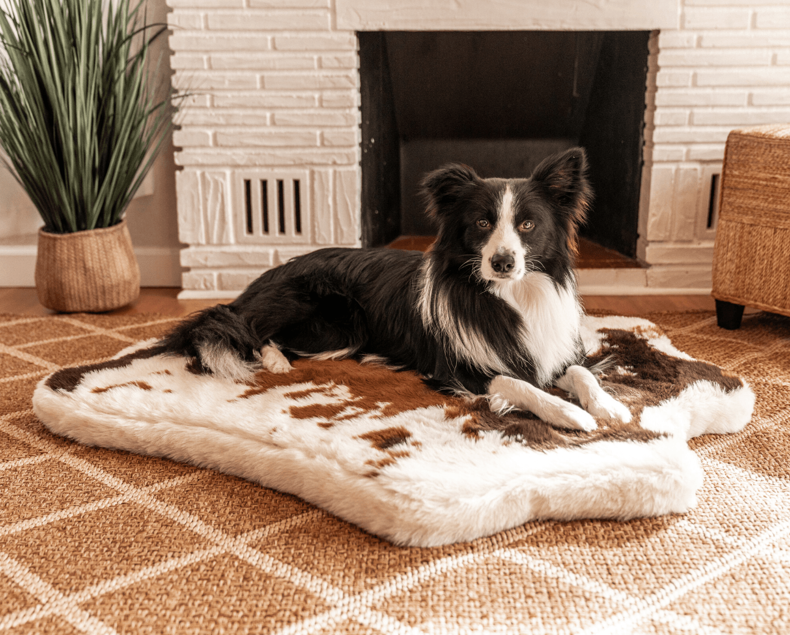 PupRug Memory Foam Dog Bed - Brown Faux Cowhide Cover