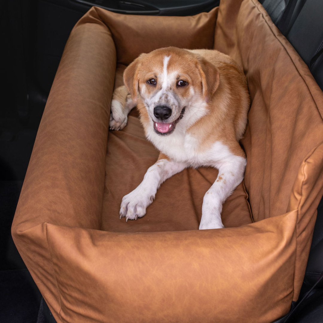 PupProtector Faux Leather Memory Foam Dog Car Bed - Camel