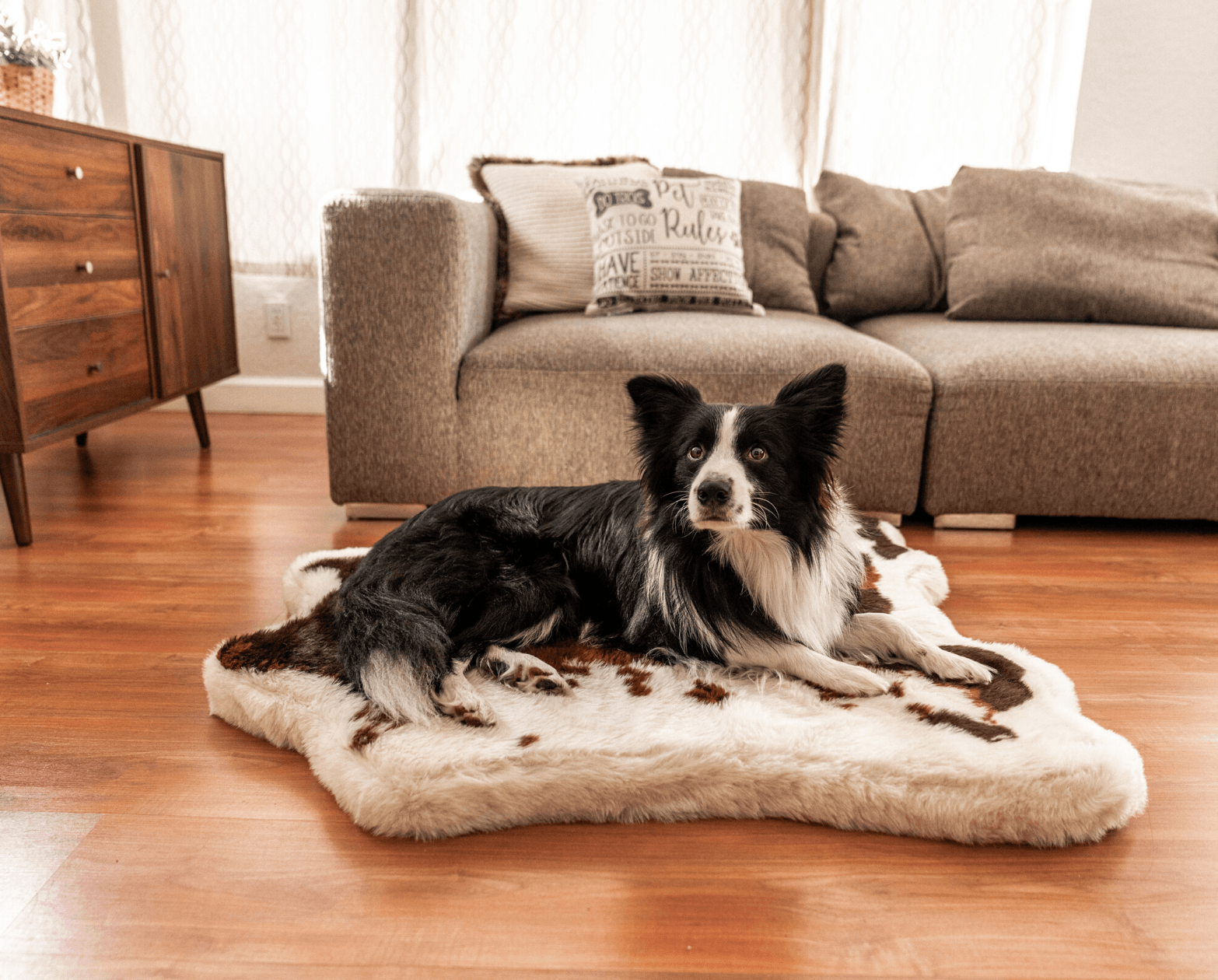 PupRug Memory Foam Dog Bed - Brown Faux Cowhide Cover