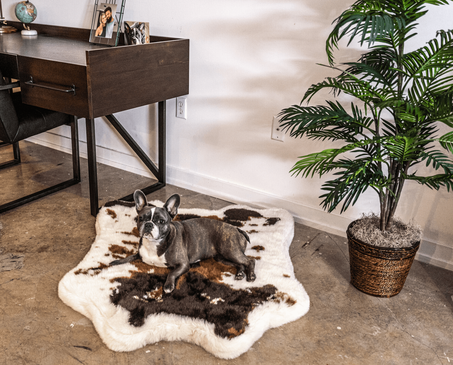 PupRug Memory Foam Dog Bed - Brown Faux Cowhide Cover