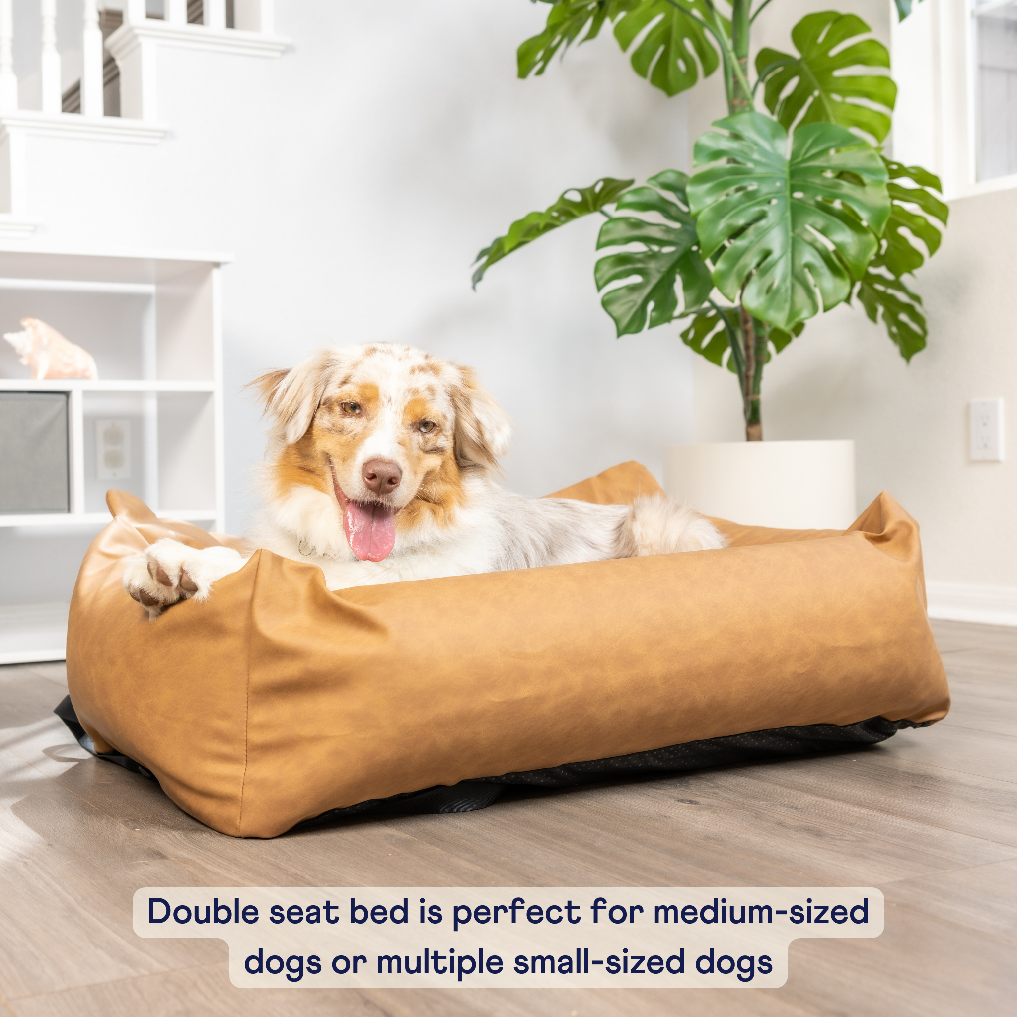 PupProtector Faux Leather Memory Foam Dog Car Bed - Camel