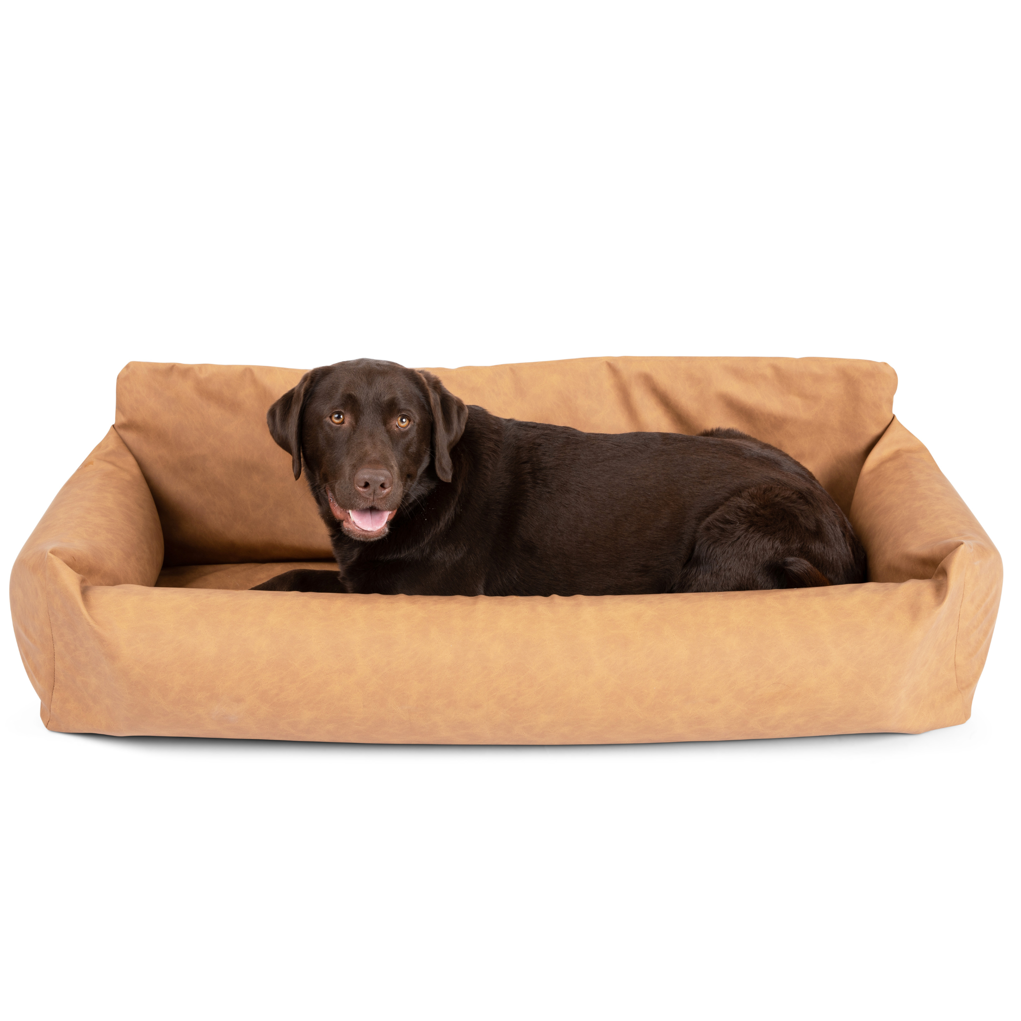 PupProtector Faux Leather Memory Foam Dog Car Bed - Camel