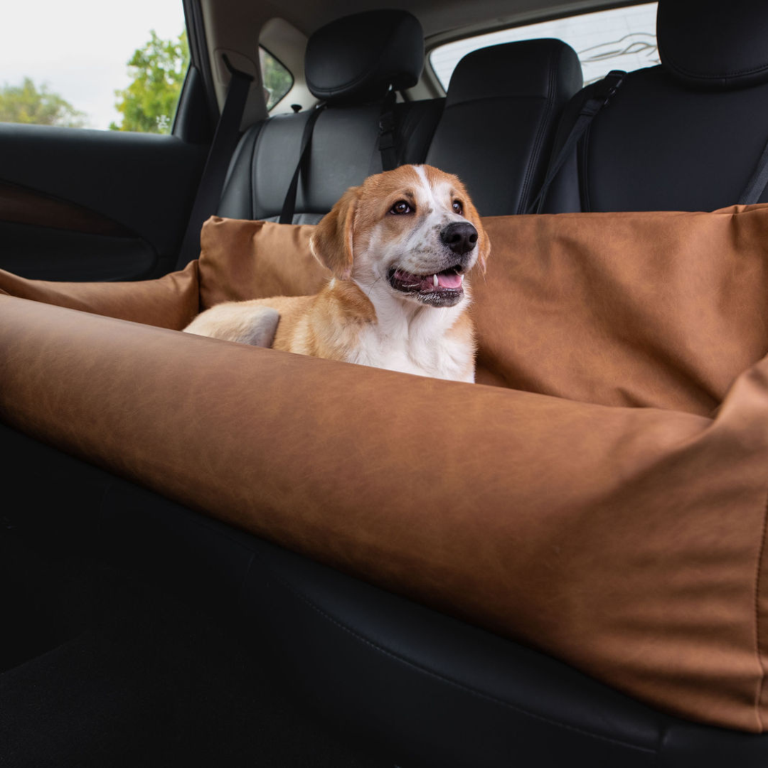 PupProtector Faux Leather Memory Foam Dog Car Bed - Camel