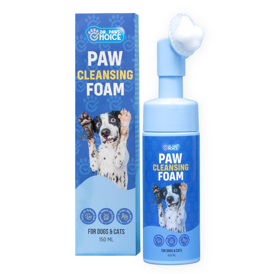 Dr. Paw's Choice Paw Cleansing Foam for dogs and cats with packaging on a white background