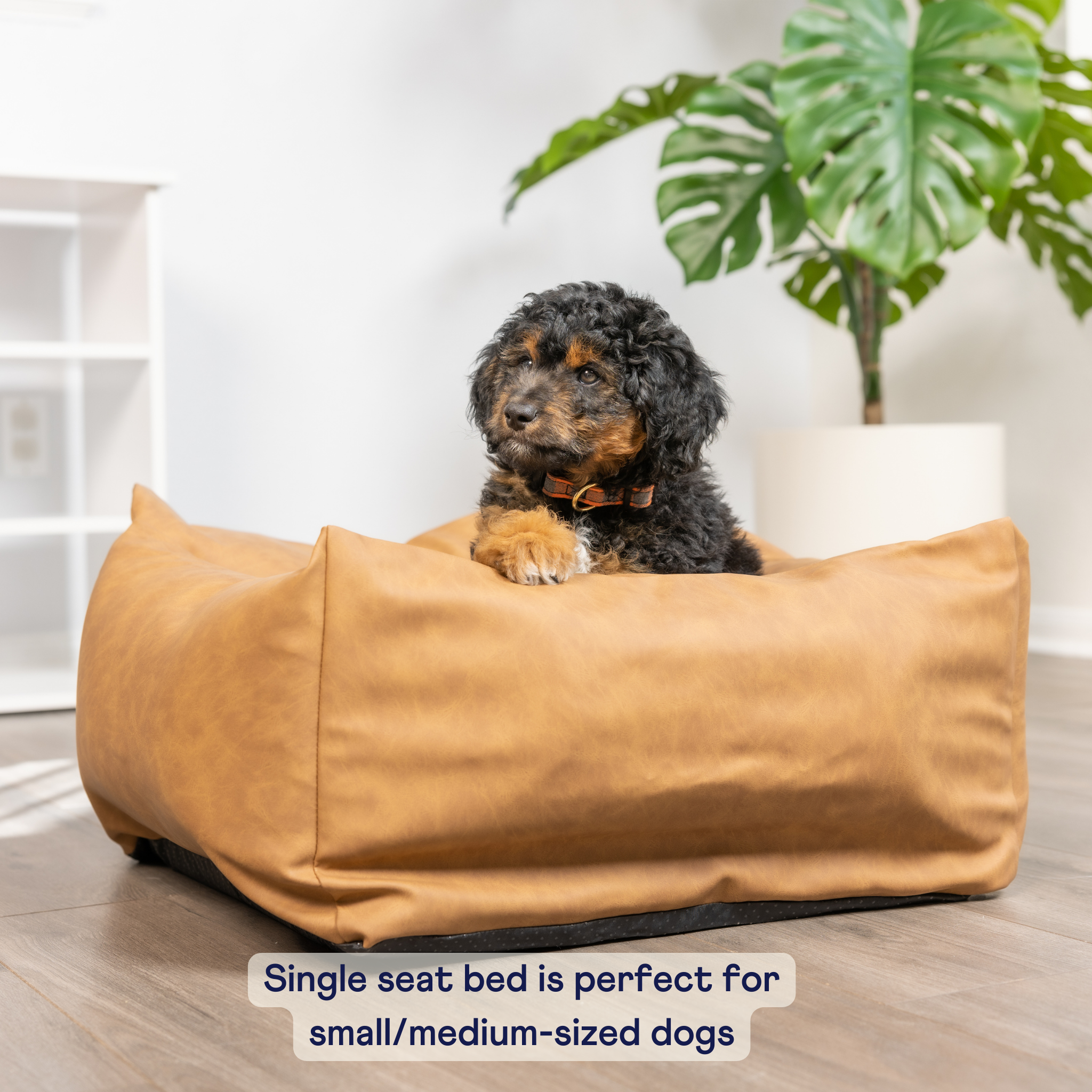 PupProtector Faux Leather Memory Foam Dog Car Bed - Camel