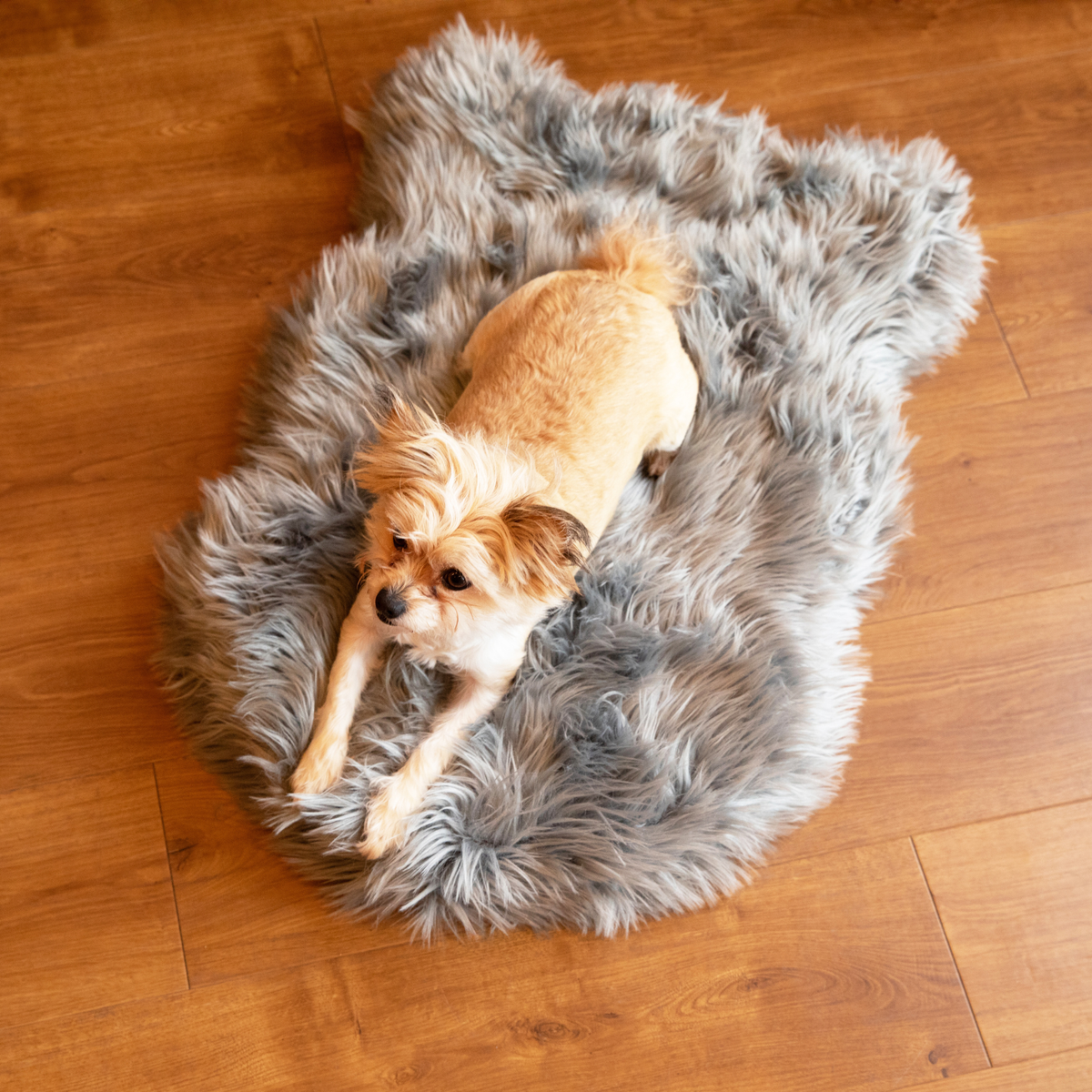 PupRug faux fur orthopedic dog bed in charcoal grey, photo 7