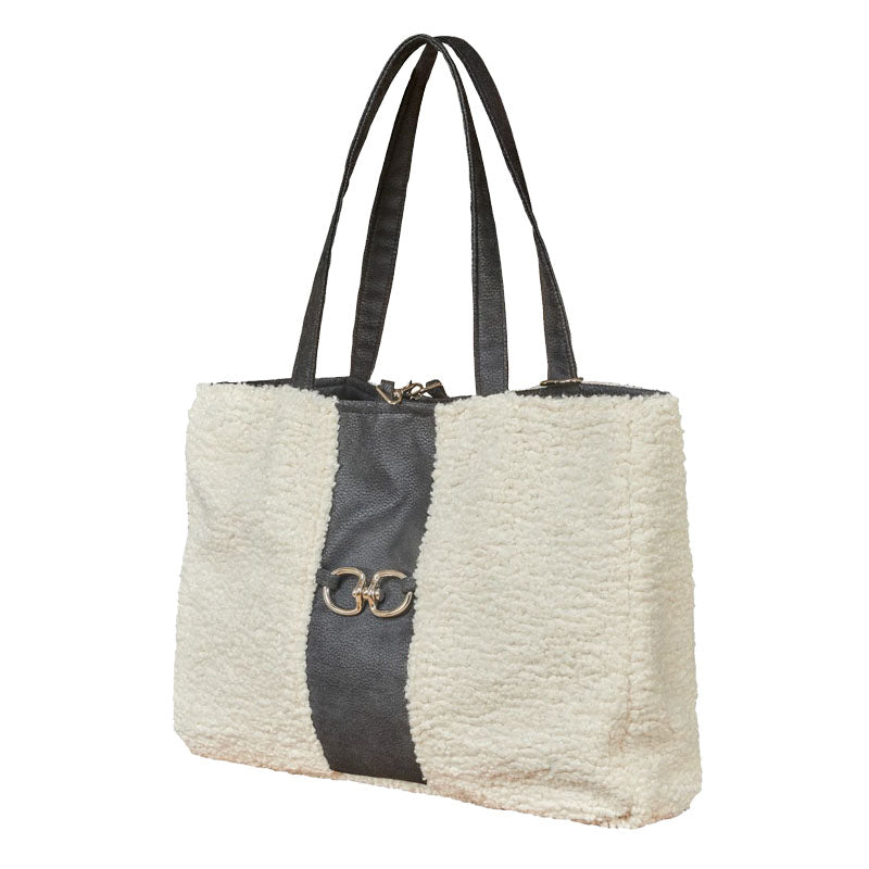 Bowsers fashionable small dog carrier bag with boucle faux sheepskin