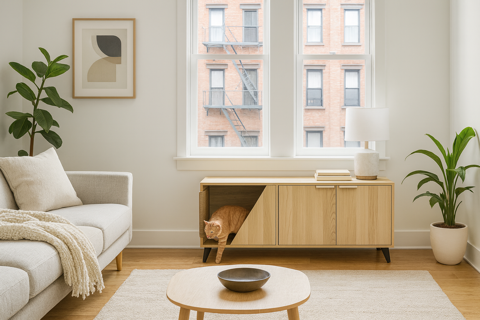 Hidden Wooden Cat Litter Box Enclosure Cabinet for Cats