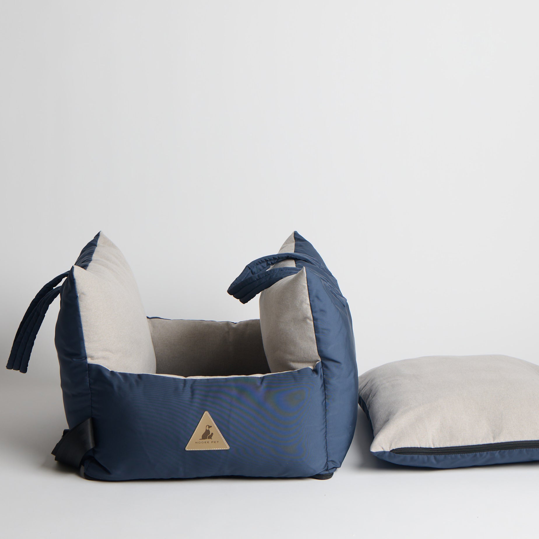 Portable dog car bed with removable cushion cover and side pocket