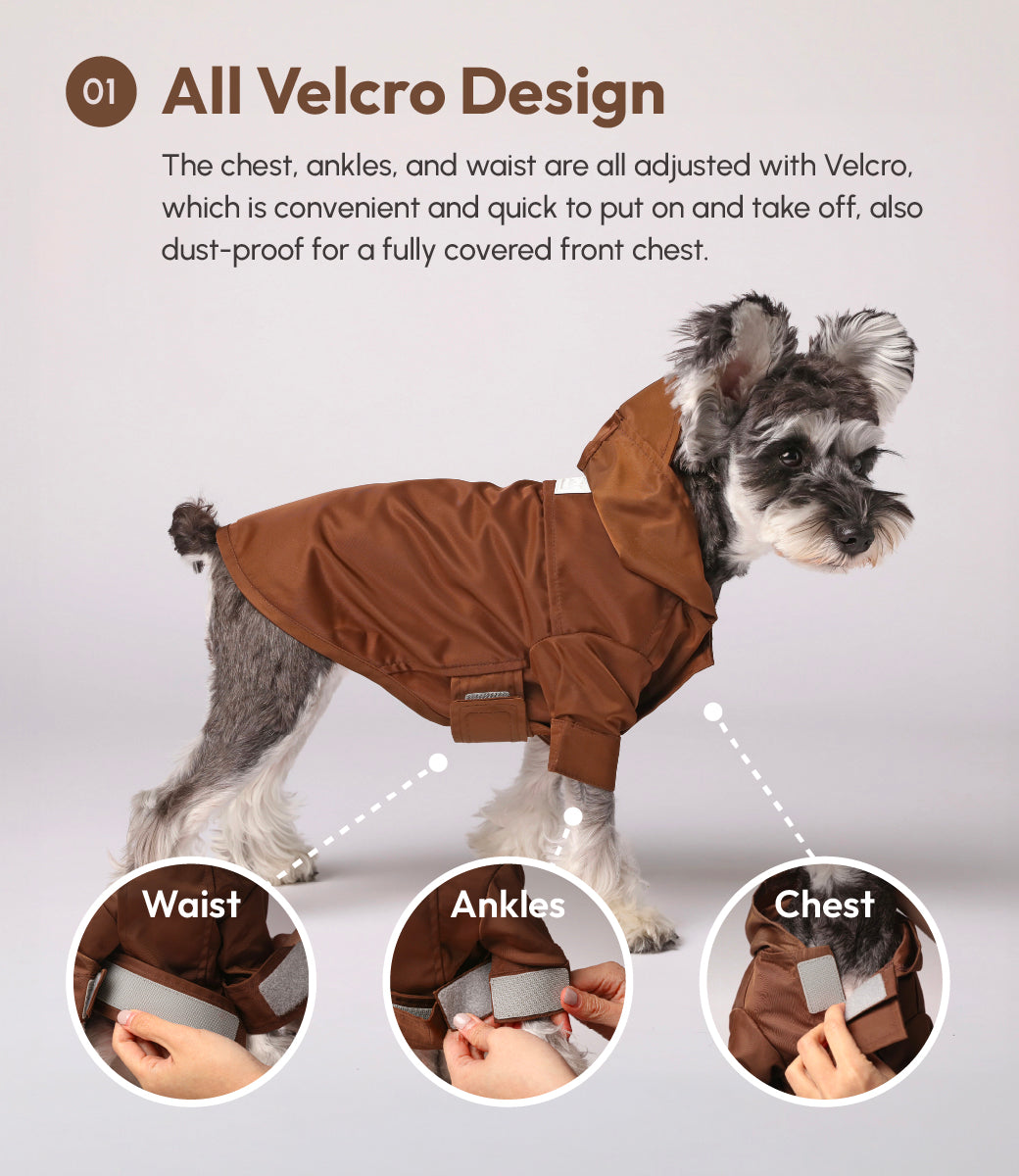 PEHOM Tribeca hooded dog raincoat in Choco brown