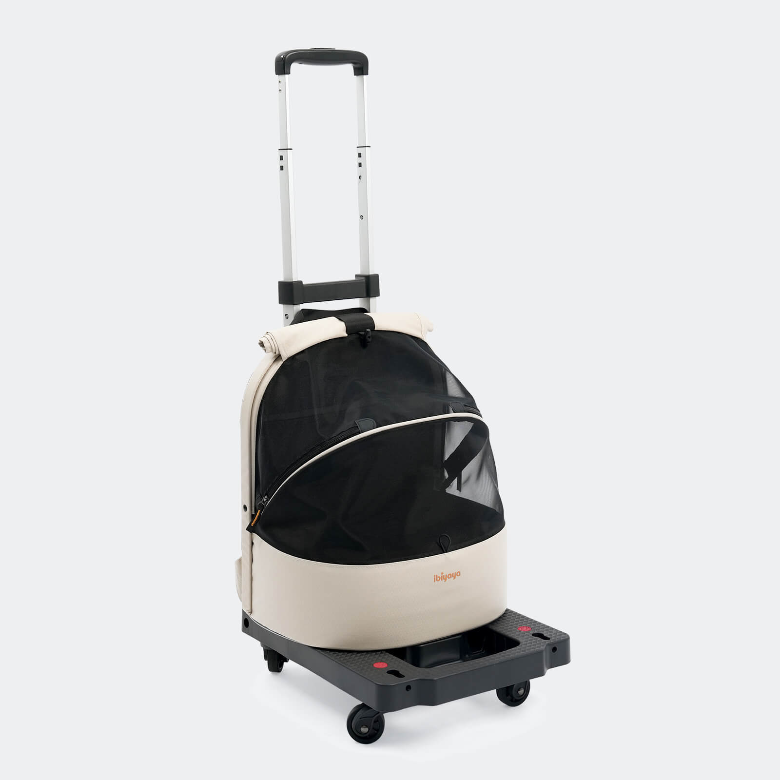 Pet carrier with wheels on a white background