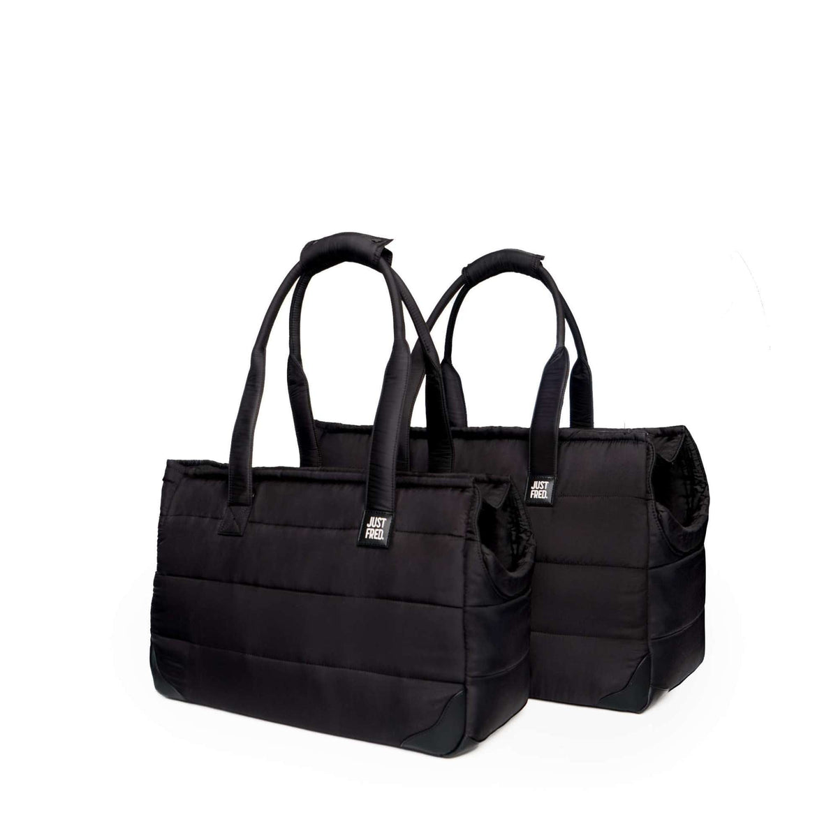 JUST FRED Subway Tote dog carrier in small and large sizes side by side