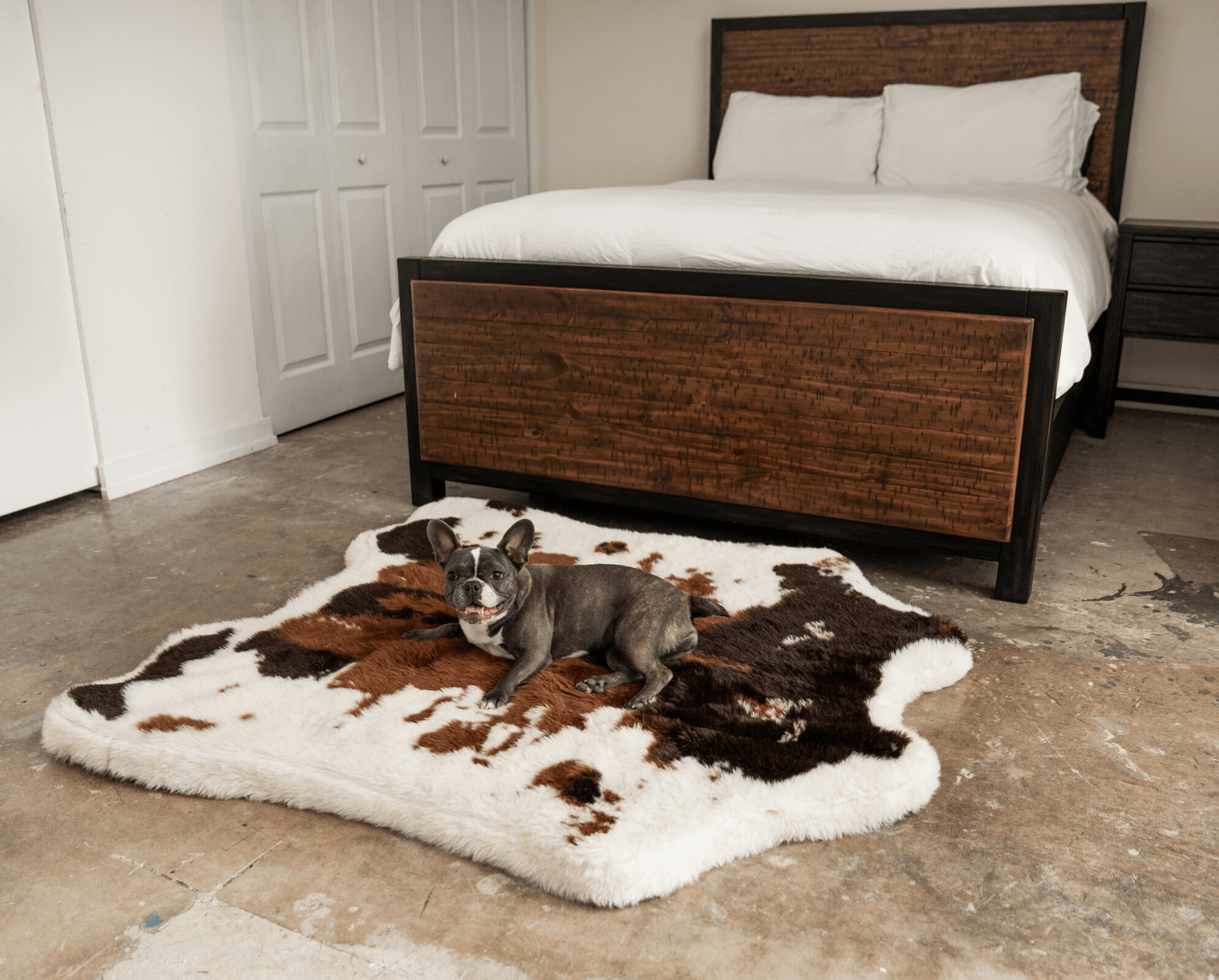 PupRug Memory Foam Dog Bed - Brown Faux Cowhide Cover