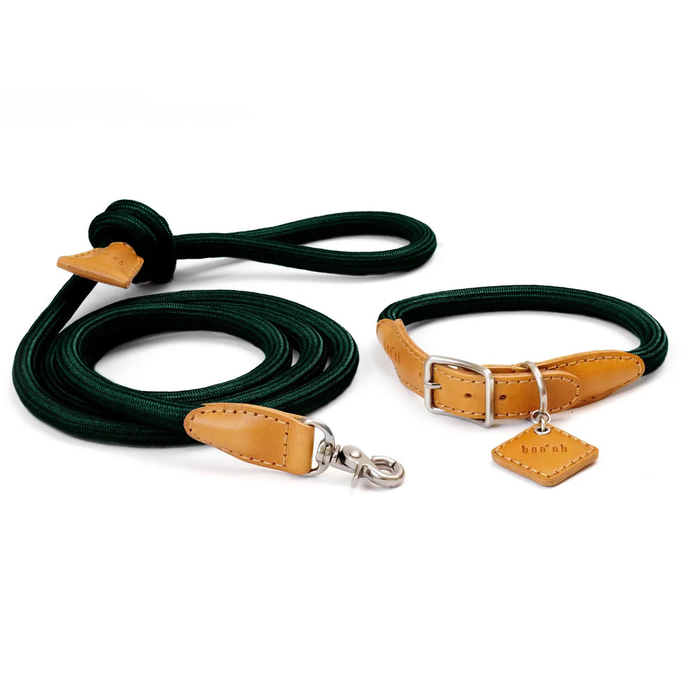 Ray Luxury Italian Leather Dog Collar And Rayon Silk Rope Leash | Matching Set