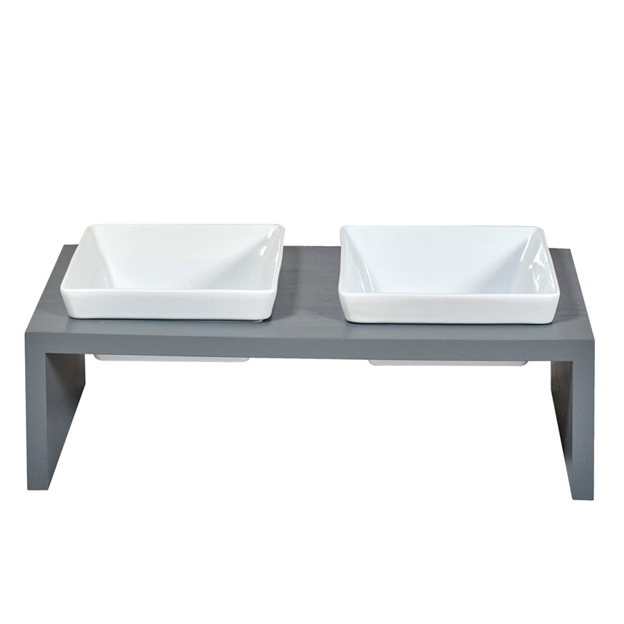 Ceramic Pet Bowls With Wood Stand For Dogs