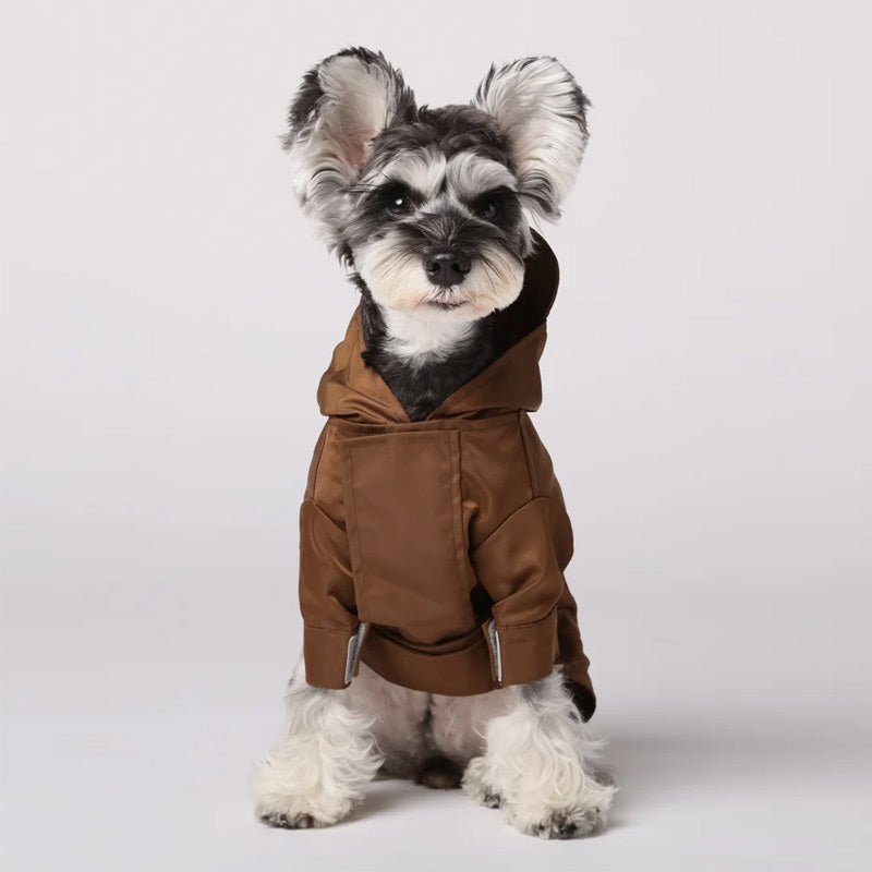 PEHOM Tribeca hooded dog raincoat in Choco brown