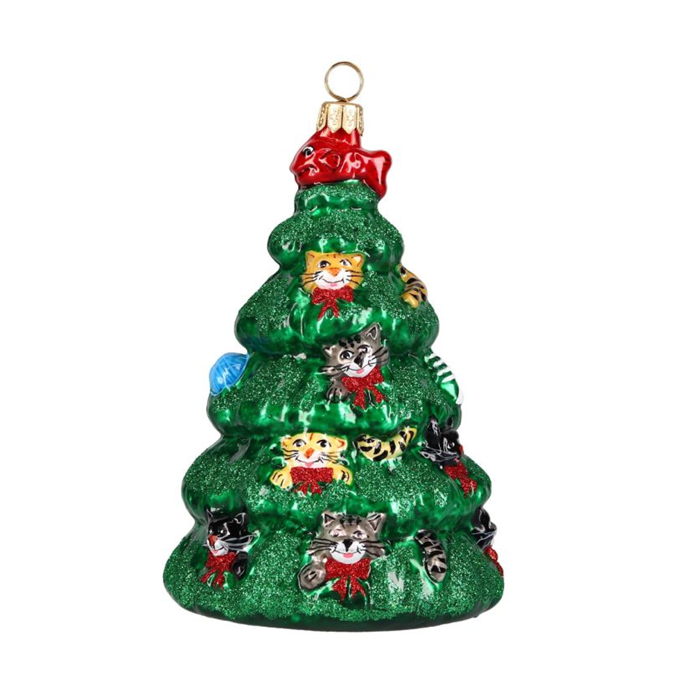 Decorative Christmas tree ornament with cats on a white background