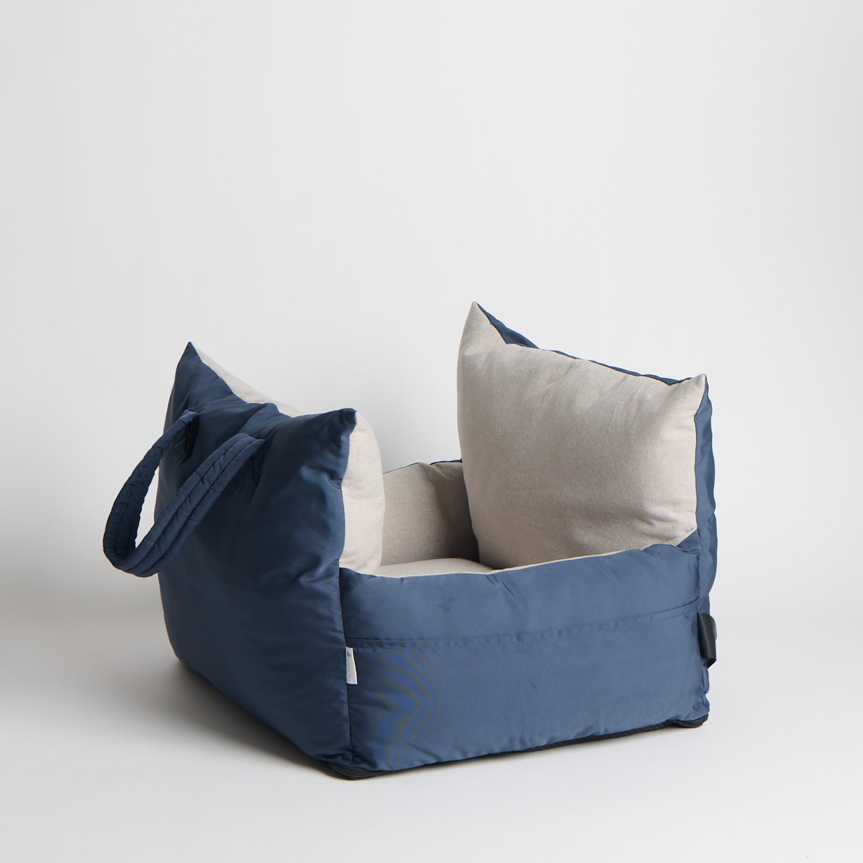Navy cushioned dog bed for cars