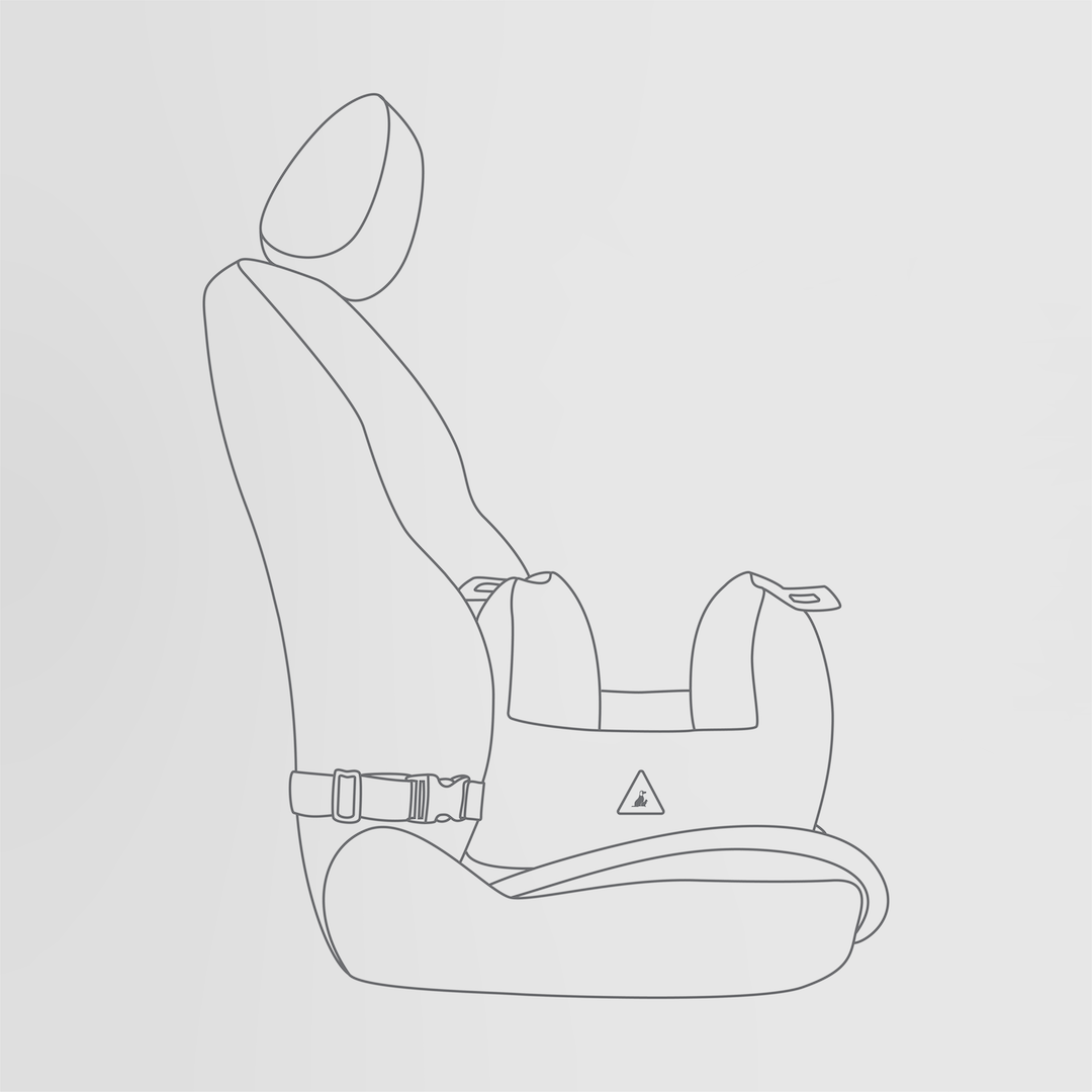 Outline of a small dog car seat on a light gray background