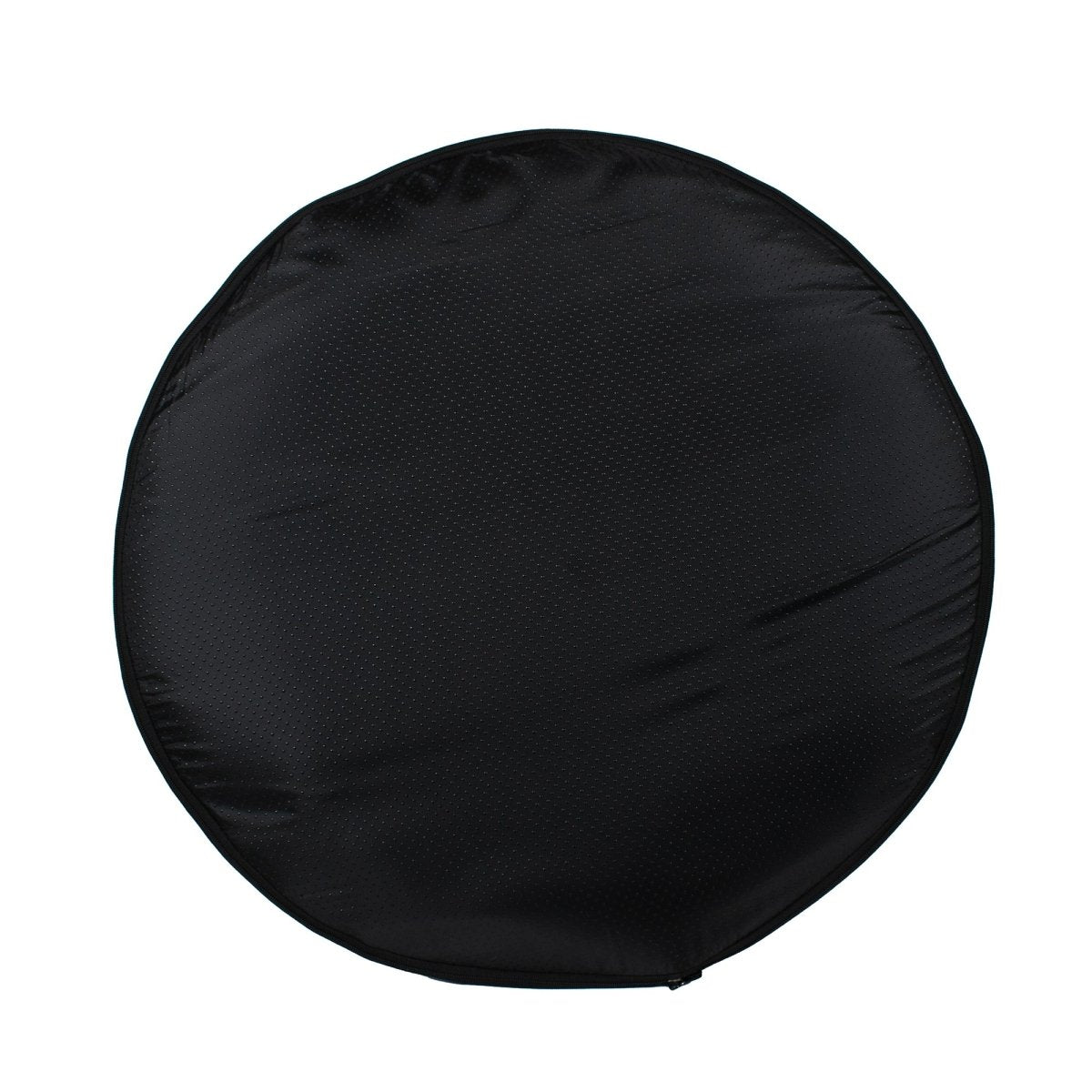 Black tire cover on a white background