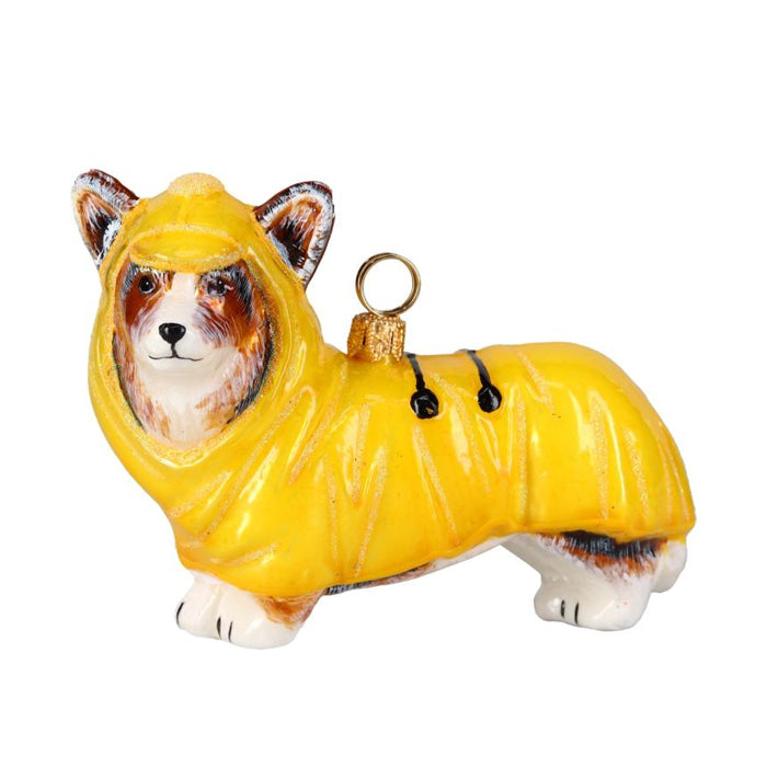 Pembroke Welsh Corgi Tri Color in Yellow Raincoat Christmas Ornament by Joy To The World