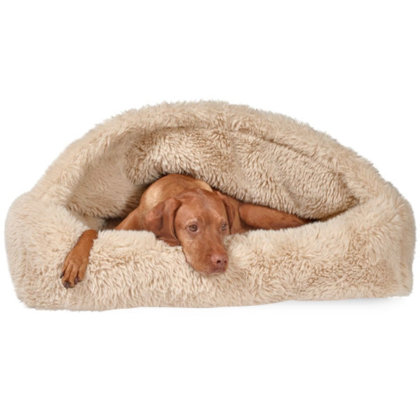 fur burrow dog bed with blanket