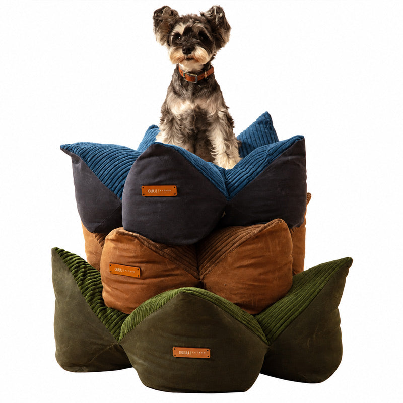 pehomnyc OULU X PEHOM - CUDDLE PET PILLOW BED- Navy Blue / Olive Green / Canyon Brown