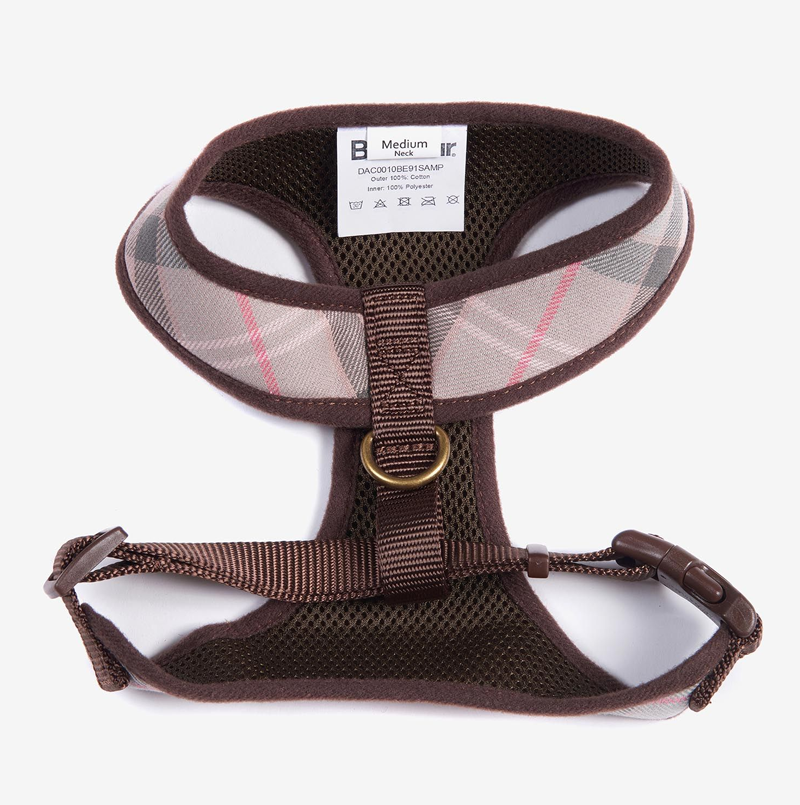 Barbour Tartan Dog Harness Taupe Pink Tartan