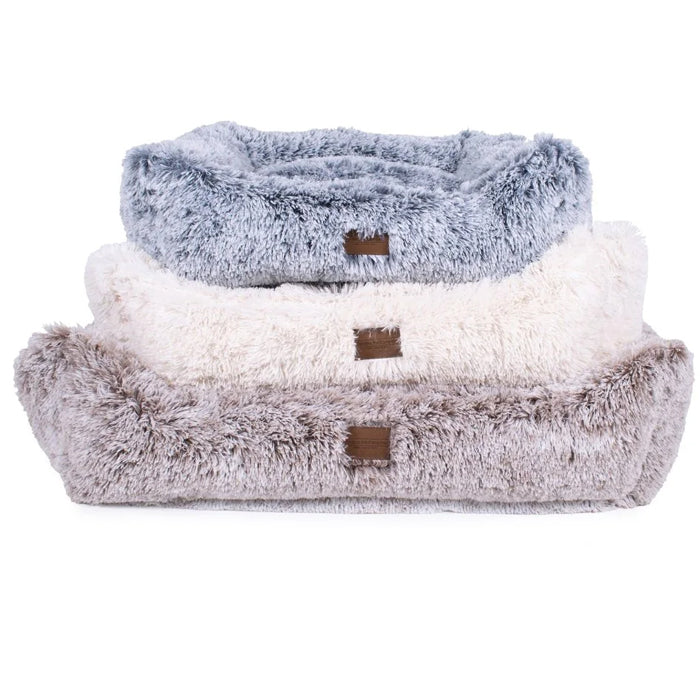Teddy Bear Dog Bed Faux Fur Bolster Kuddler