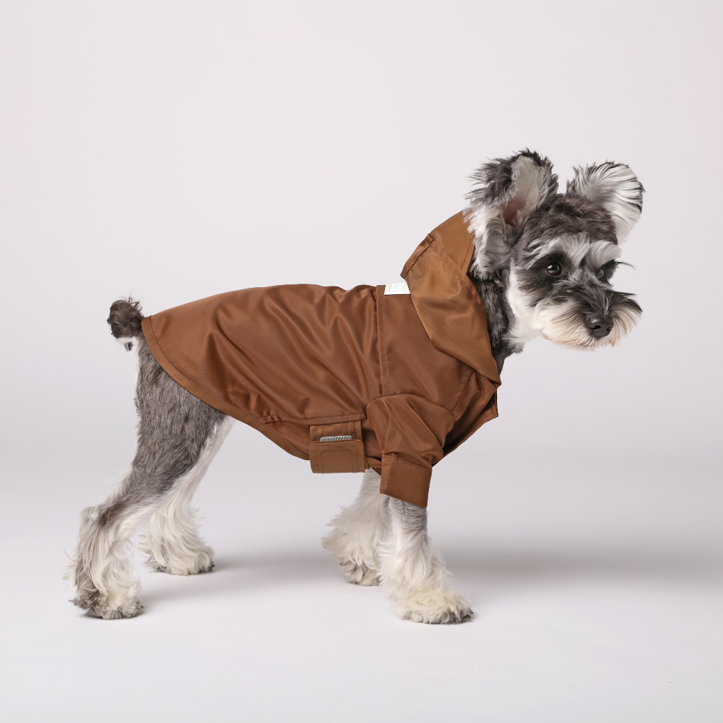 PEHOM Tribeca hooded dog raincoat in Choco brown