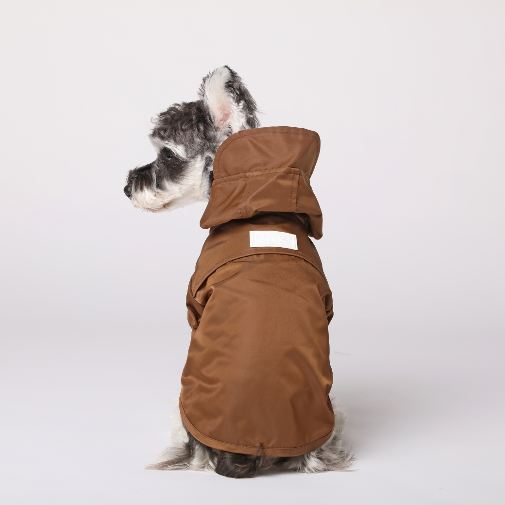 PEHOM Tribeca hooded dog raincoat in Choco brown