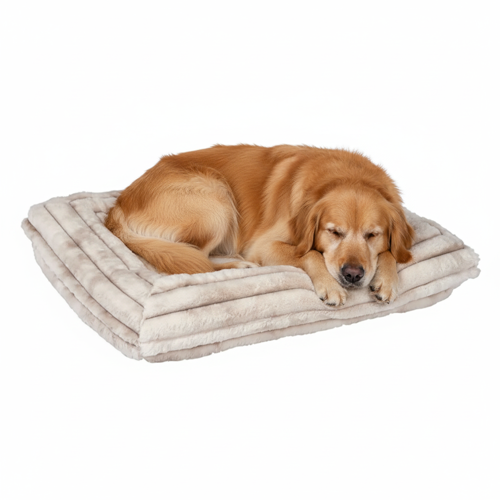 Golden retriever large dog sleeping on a warm pillow pet bed