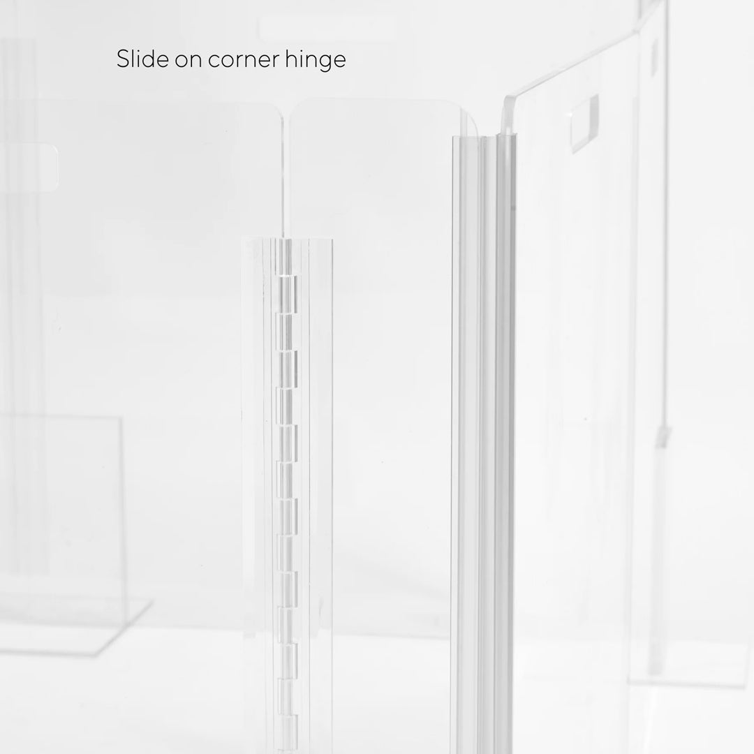 Slide corner hinge of clear playpen for dogs close up