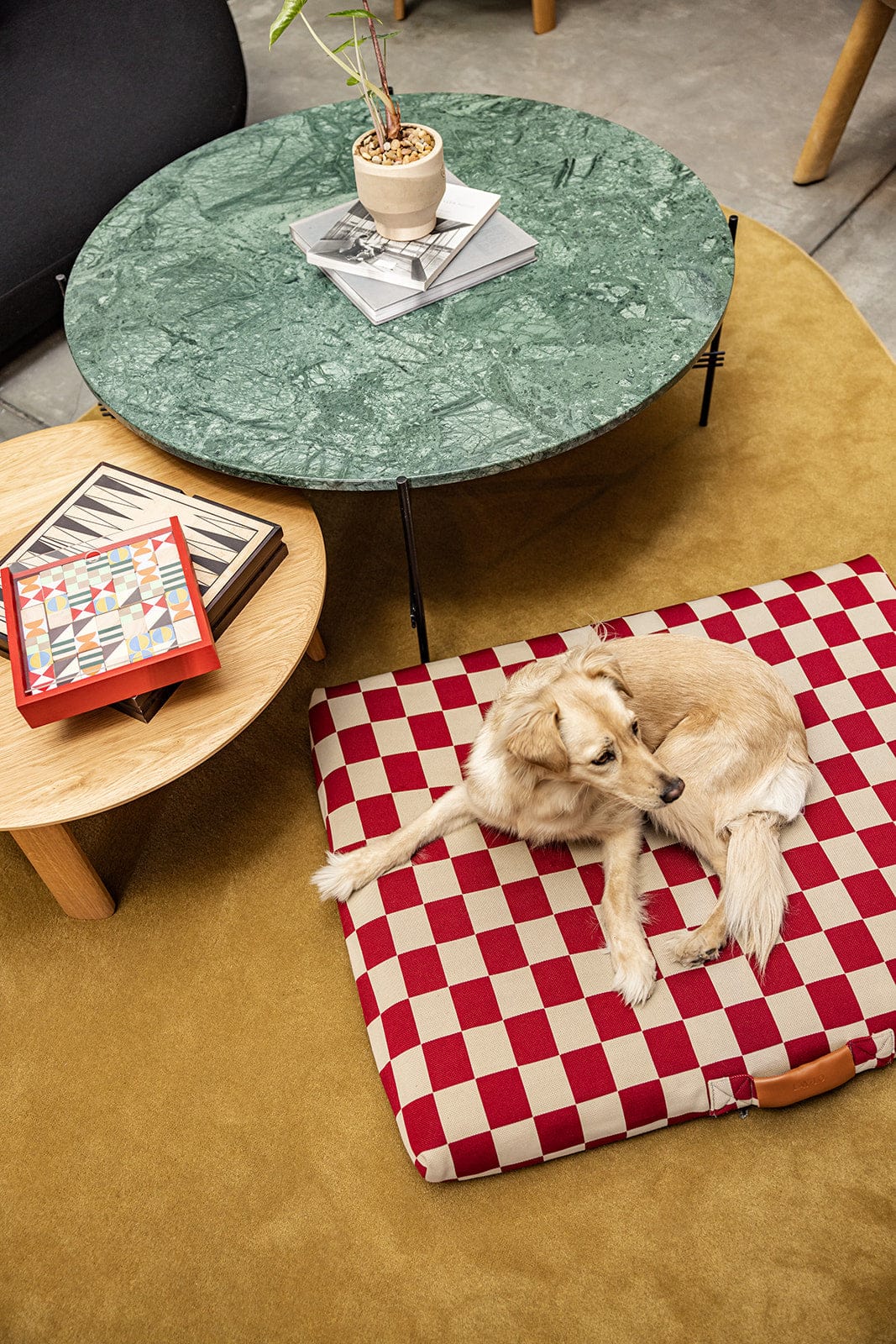 Eco-friendly Red Checker Dog Bed with Washable Cover