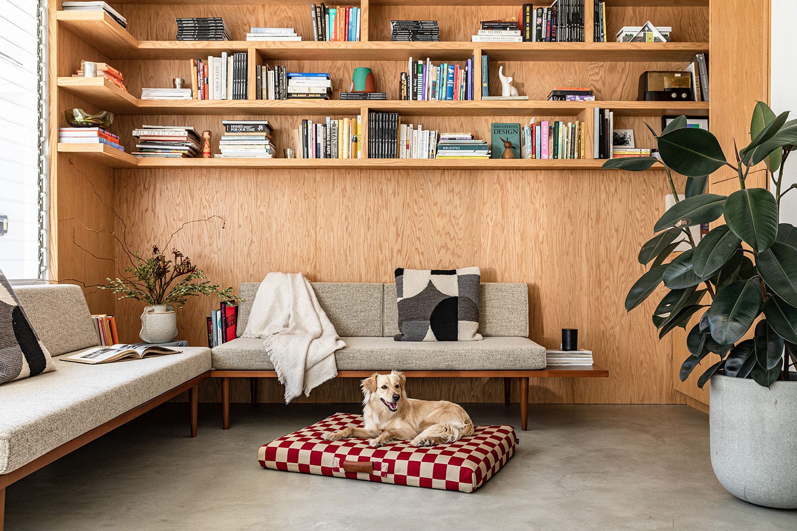 Eco-friendly Red Checker Dog Bed with Washable Cover