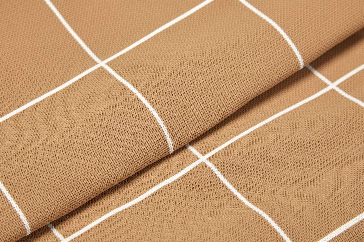 Brown laylo dog bed cover fabric with white grid pattern