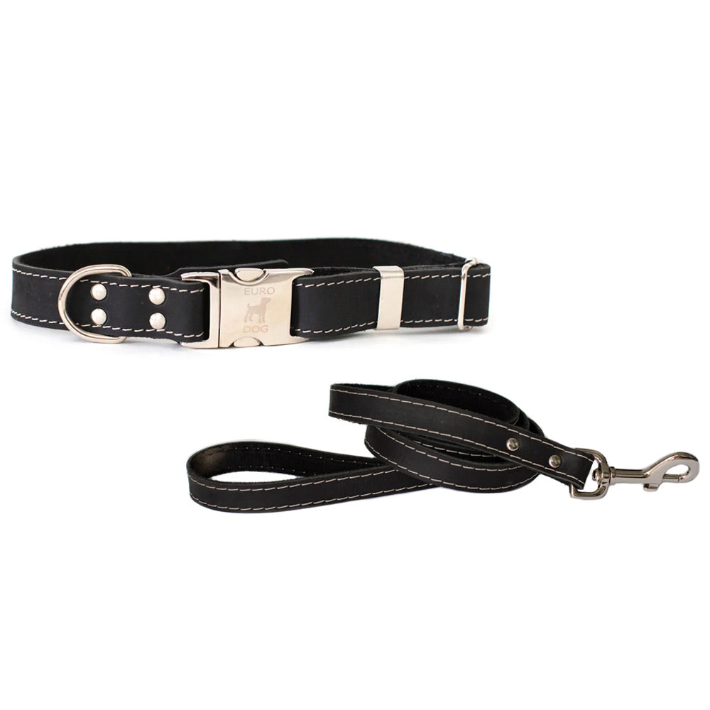 Quick-Release Style Leather Collar and Leash Set