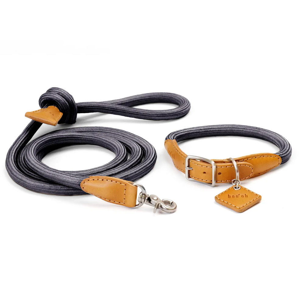 Ray Luxury Italian Leather Dog Collar And Rayon Silk Rope Leash | Matching Set