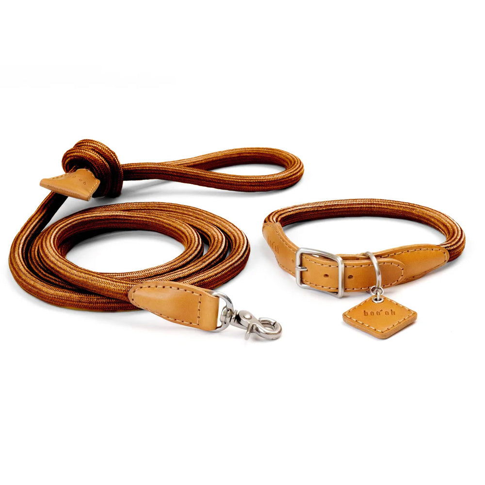 Ray Luxury Italian Leather Dog Collar And Rayon Silk Rope Leash | Matching Set