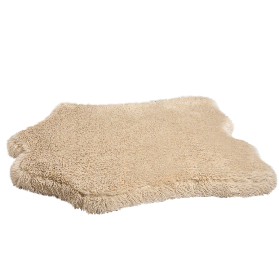 Beige fluffy rug dog bed with faux fur plush cover