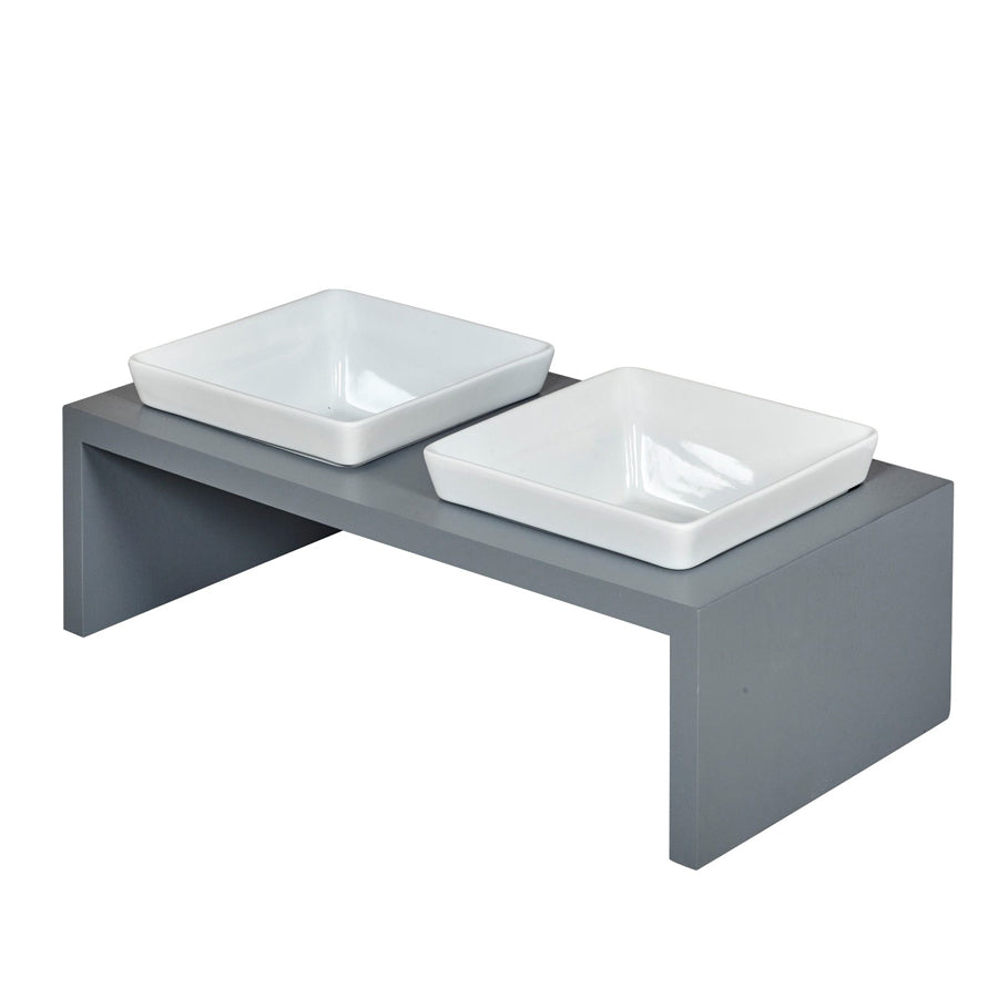 Ceramic Pet Bowls With Wood Stand For Dogs