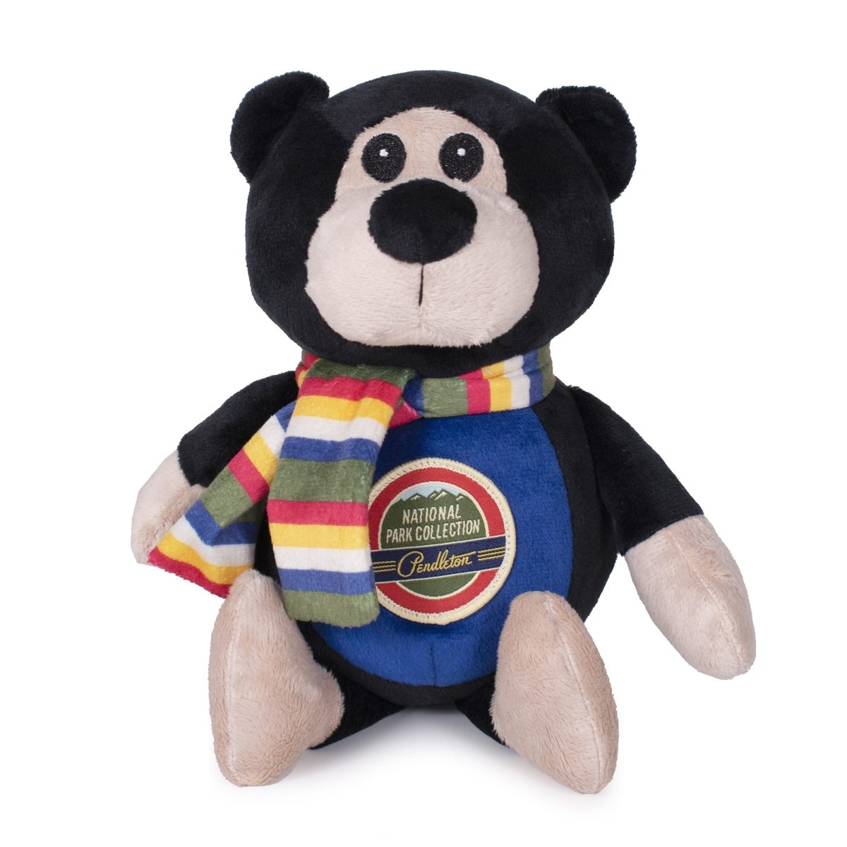 Pendleton National Park Pal plush black bear squeaky dog toy with rainbow scarf